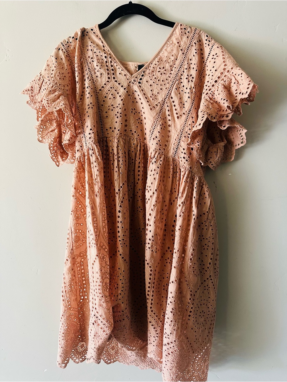 Women’s Eyelet Ruffle Sleeve Dress - Blush Pink